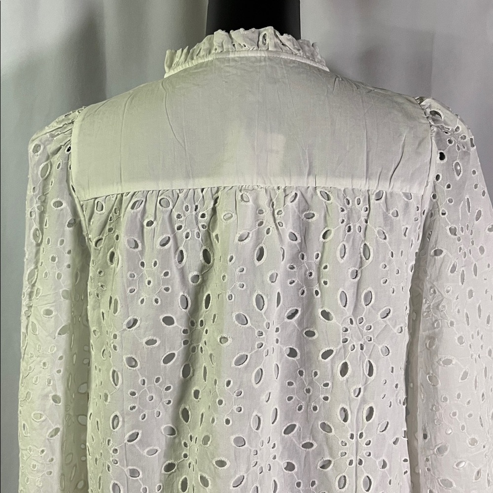 NWT PrettyGarden White Floral Eyelet Long Sleeve Button Front Ruffle Blouse - Picture 10 of 16